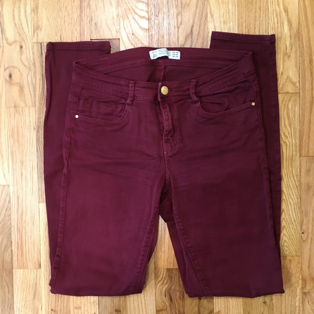 Zara Dark Red Skinny Jeans Sz 4